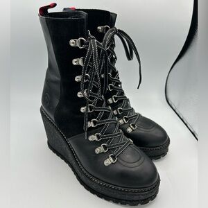 Black Wedge Lace-Up Boots